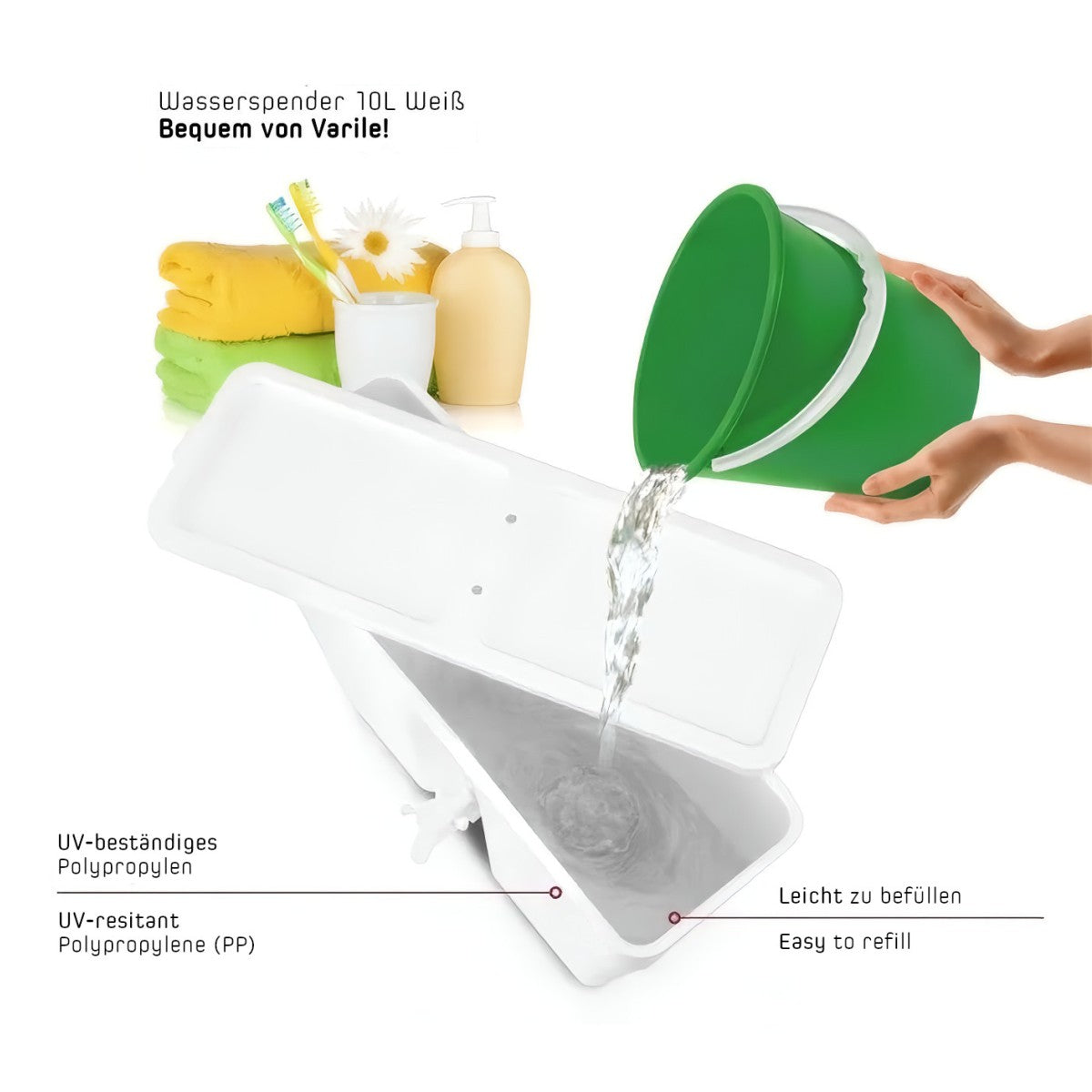 Distributore d'acqua da 10 l per orto da campeggio, garage, lavamani senza BPA Rukomojnik