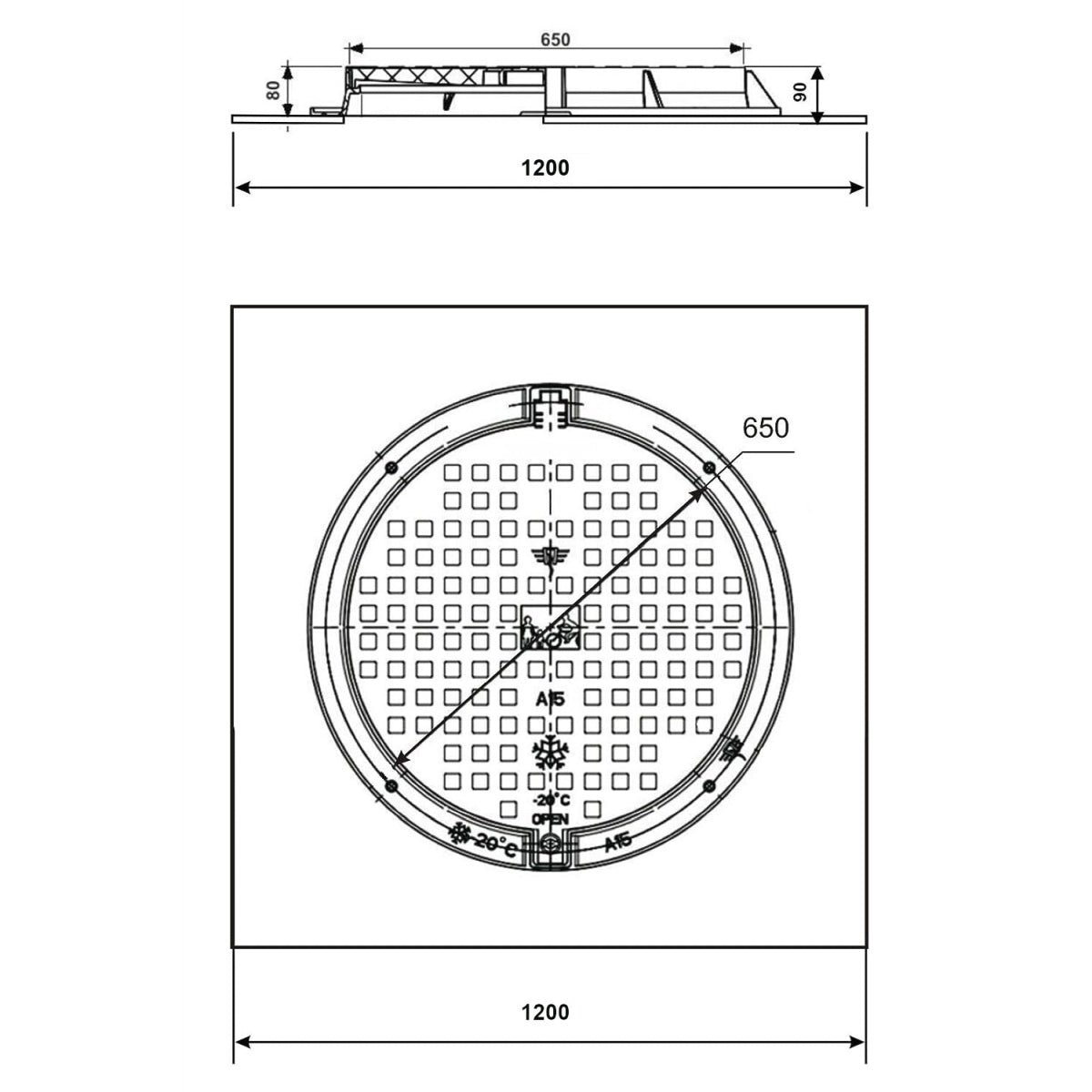 Schachtdeckel 120cm Schachtabdeckung eckig