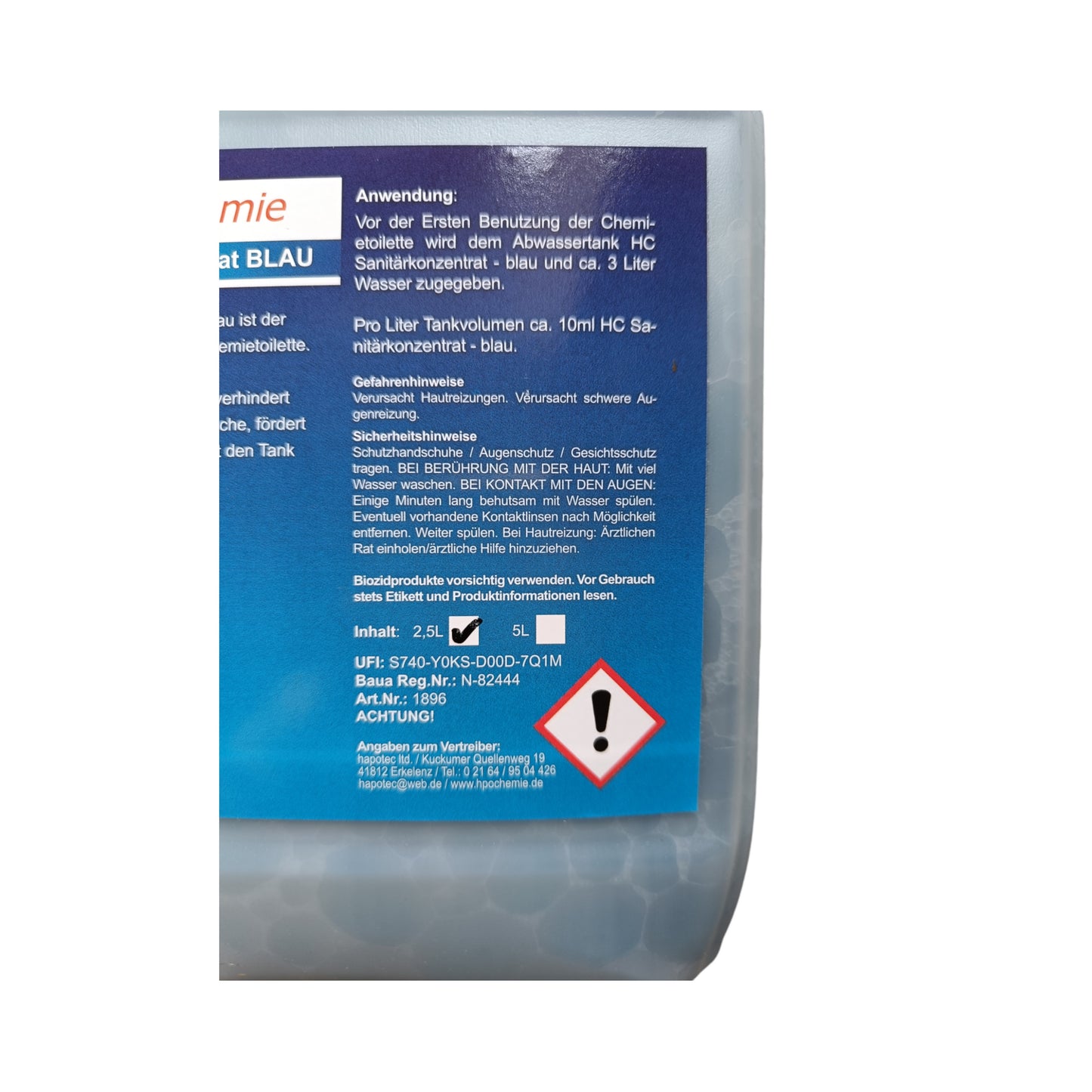 Liquide sanitaire pour toilettes de camping, toilettes chimiques, etc.