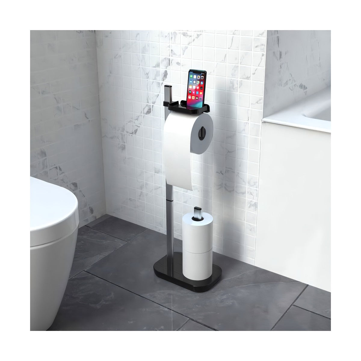 Porta carta igienica con ripiano per cellulare senza forare Porta WC