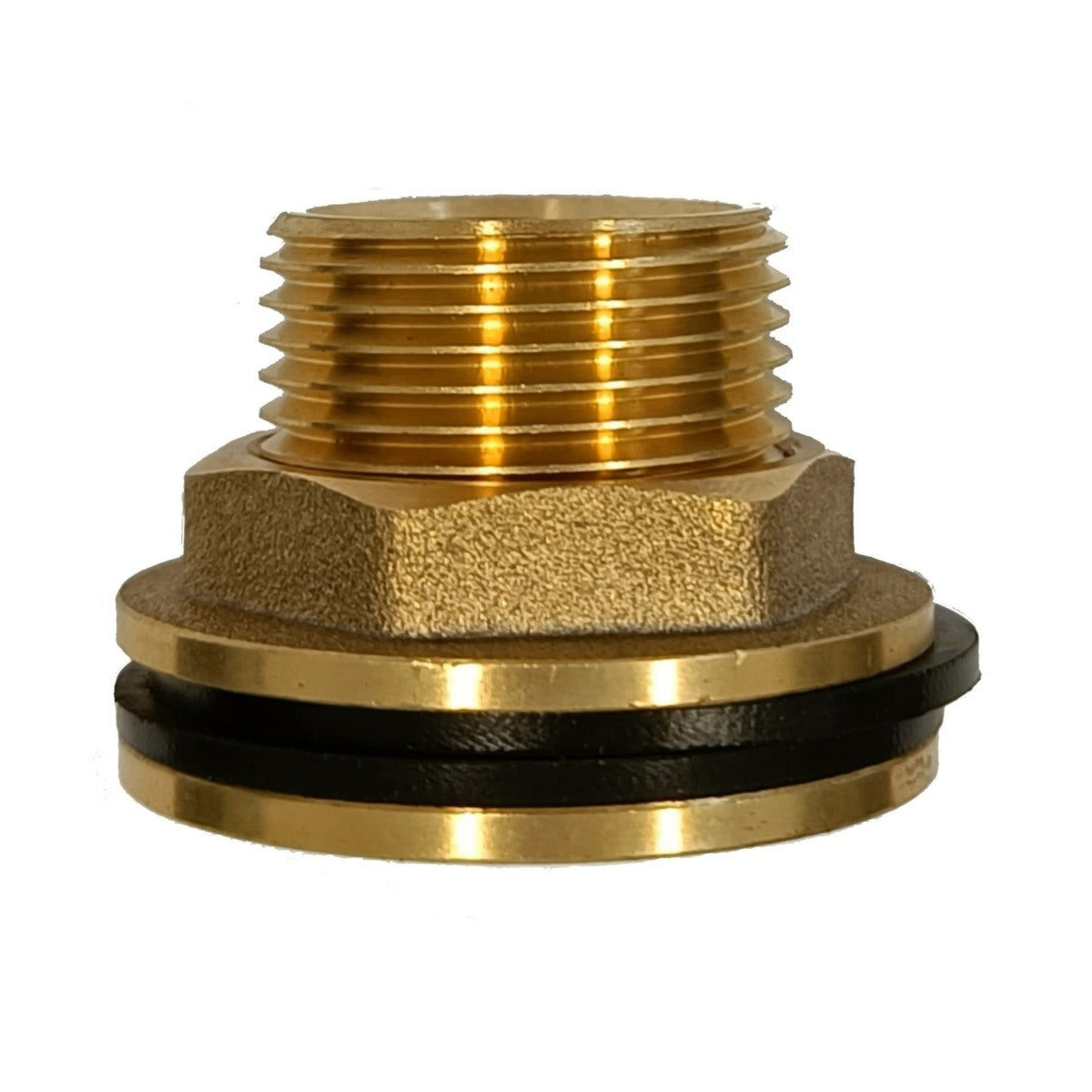 Tank feedthrough threaded fitting made of brass