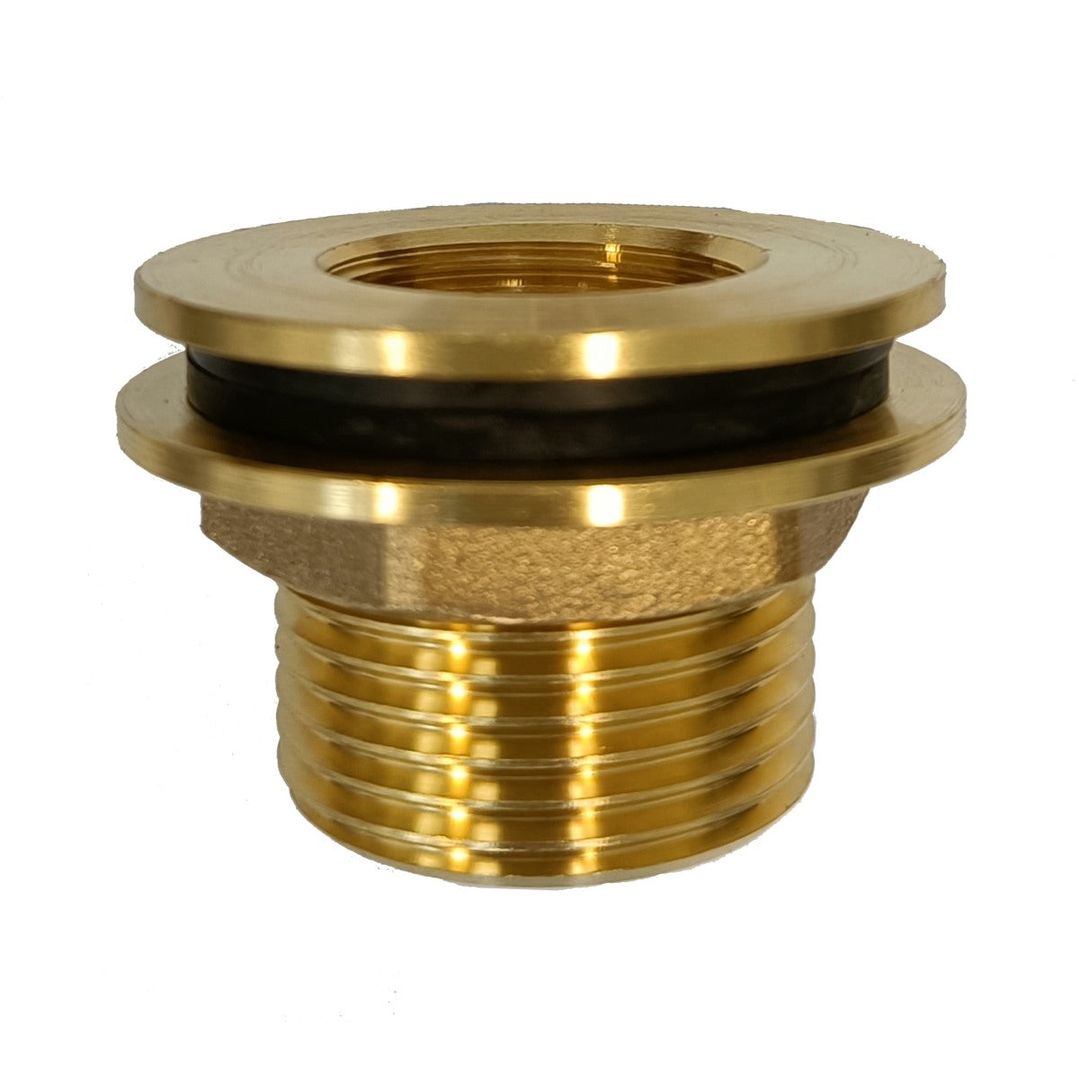 Tank feedthrough threaded fitting made of brass