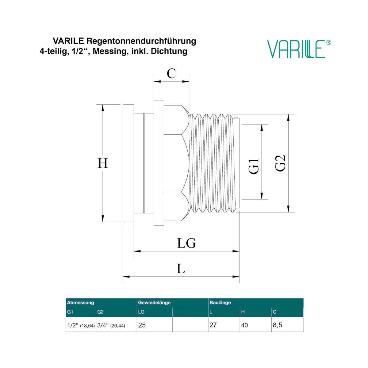 Tank feedthrough threaded fitting made of brass