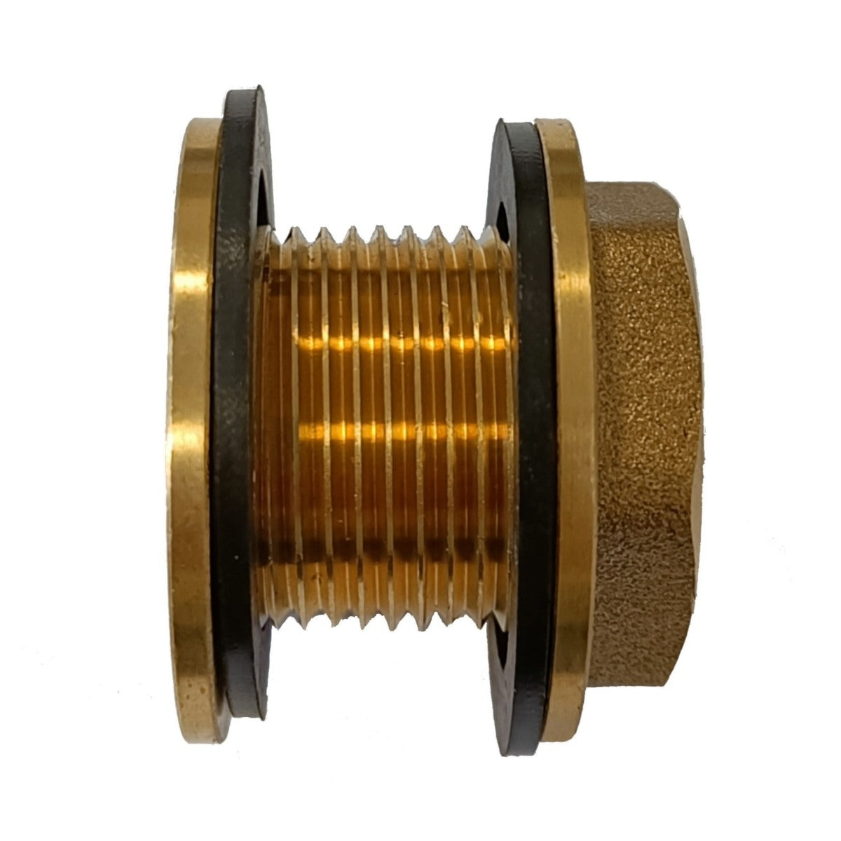 Tank feedthrough threaded fitting made of brass
