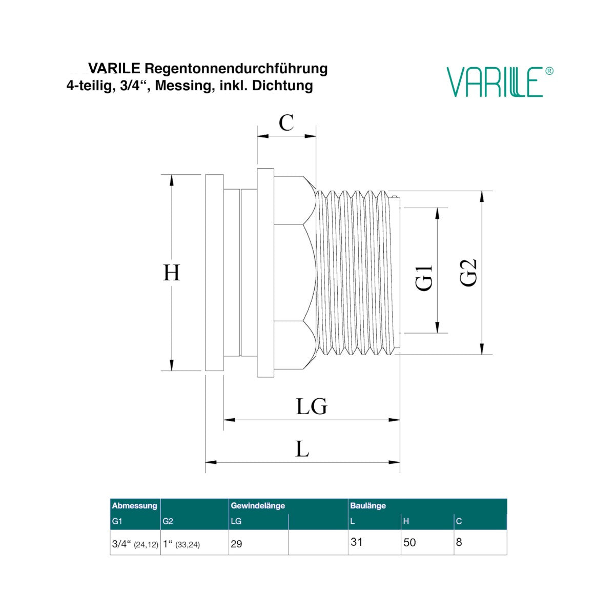 Tank feedthrough threaded fitting made of brass