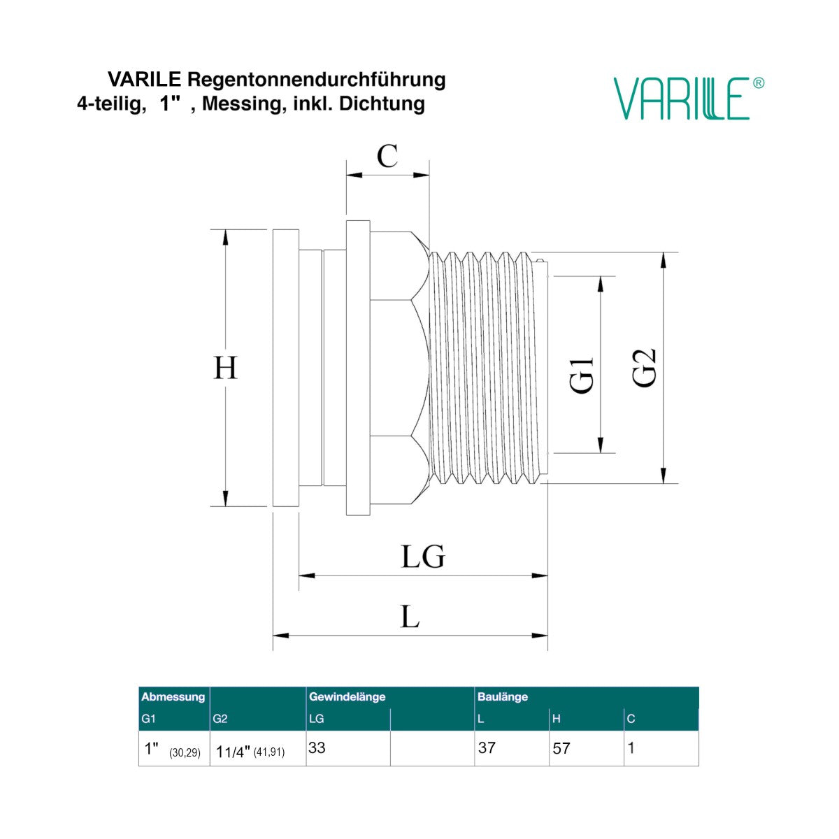 Tank feedthrough threaded fitting made of brass