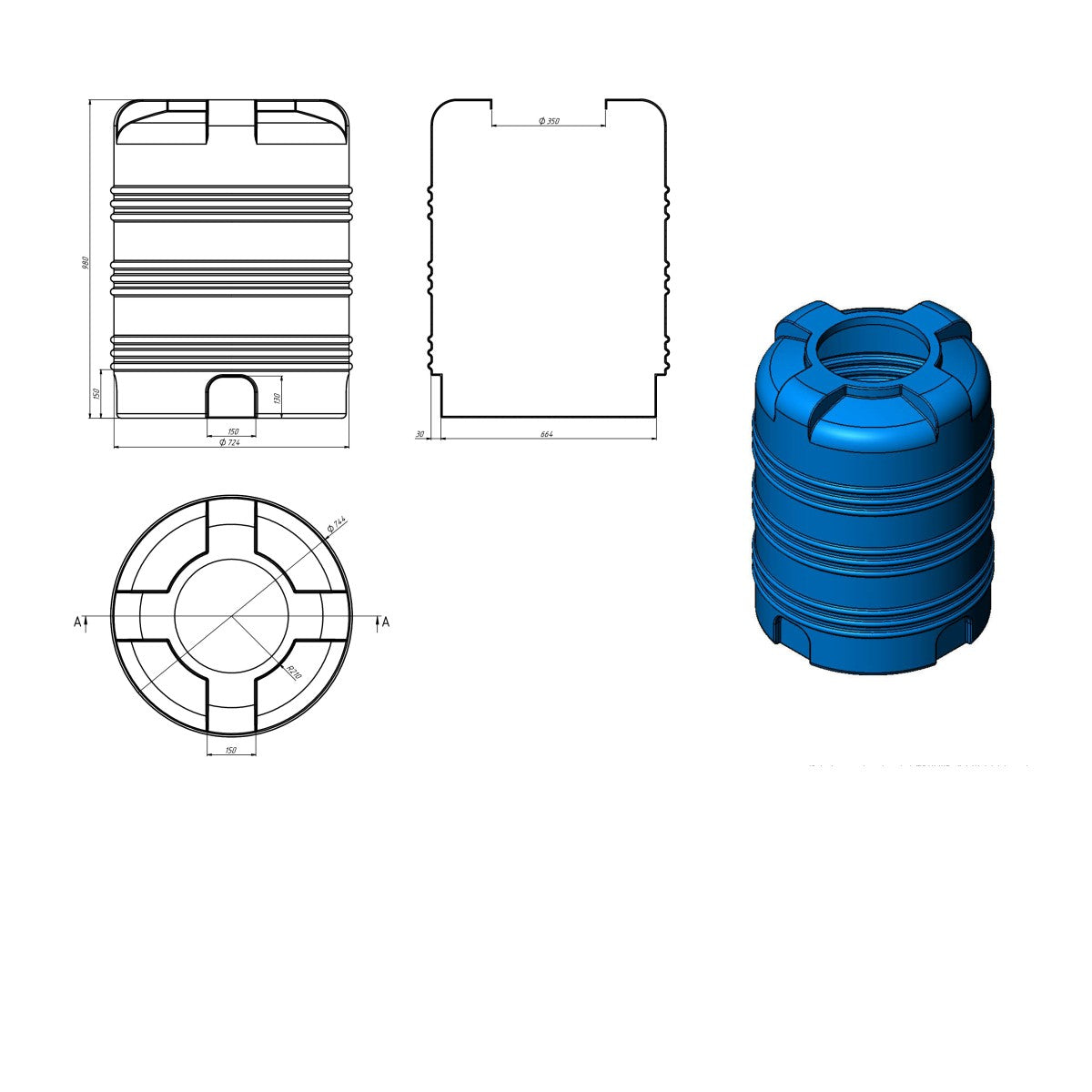 Wassertank 350L Vertikal