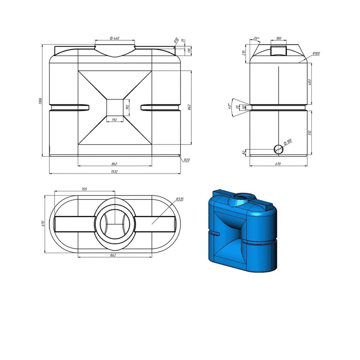 Wassertank 1000L Vertikal Schmal